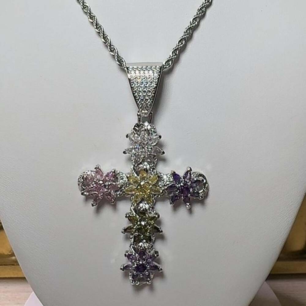 Title Multi Color Iced Cross Necklace Af 18
